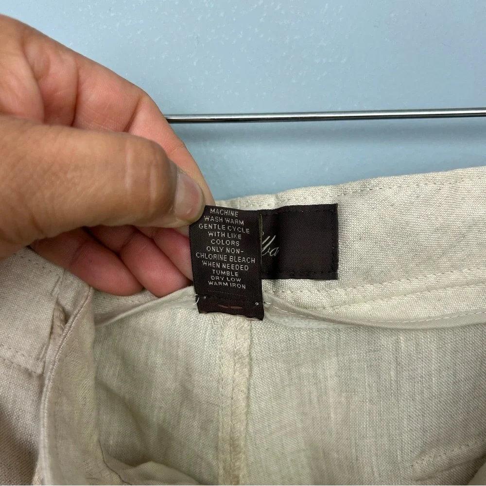 Tasso Elba 100% linen Men’s 36X30 Classic fit casual Pants drawcord waist beige